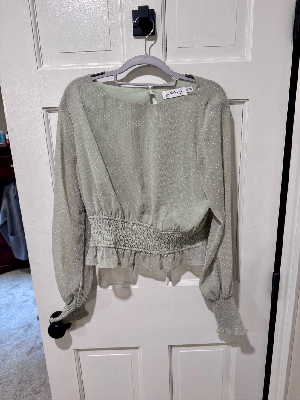 Petal & Pup Light Sage Green Smocked Waist Blouse